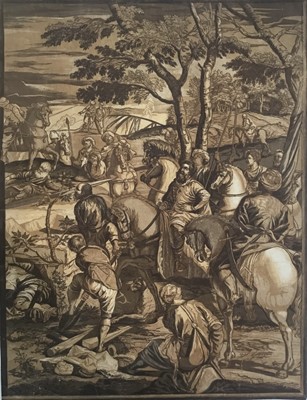 Lot 263 - John Baptist Jackson (1701-1780) chiaroscuro woodcut, 1741, after Jacopo Tintoretto, not laid down - The Crucifixion, 55cm x 42cm, unframed