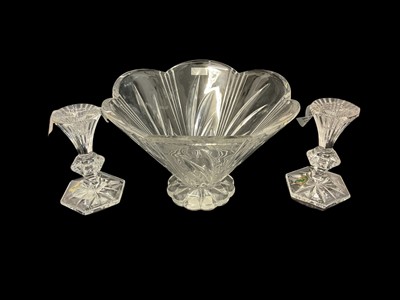Lot 1136 - Pair of Waterford crystal Chatham pattern candlesticks in original box and a Waterford crystal bowl