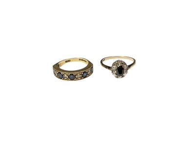 Lot 90 - 18ct gold sapphire and diamond half eternity ring and 9ct gold sapphire ring (2)
