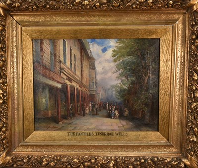 Lot 1432 - C. H. Wilcockson, Edwardian oil on canvas - 'The Pantiles, Tunbridge Wells', signed and dated 1905, 31cm x 41cm, in gilt frame