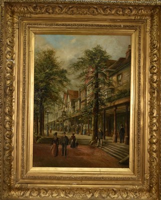Lot 1433 - F. W. Burton, oil on canvas - 'The Pantiles, Tunbridge Wells', signed, 47cm x 35cm, in gilt frame