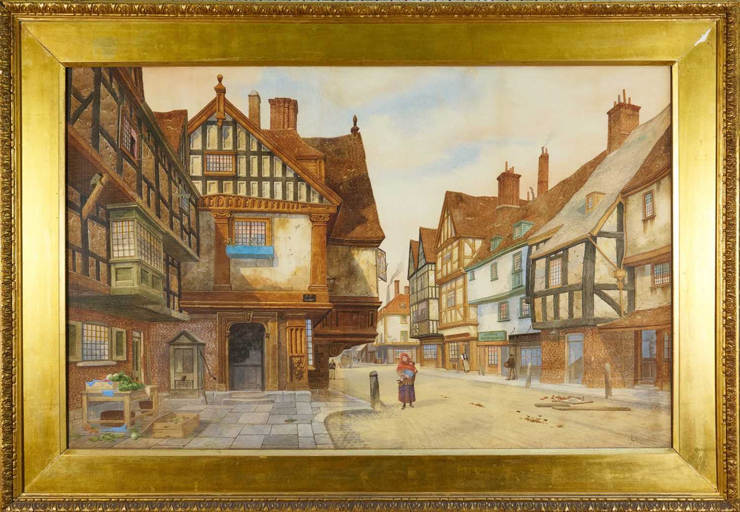 Lot 167 - James Lawson Stewart (1841-1929) large watercolour - Old Temple Street, Bristol, signed, 62cm x 99cm, in glazed gilt frame
