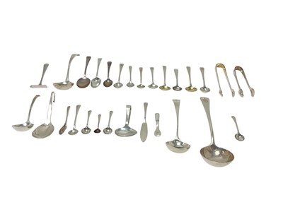 Lot 449 - Selection of miscellaneous flatware including four sauce ladles, condiment spoons and other items (various dates and makers). All at approximately 18ozs. (Qty)