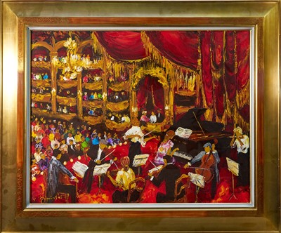 Lot 1455 - Veronique Ziminski (b.1958) oil on canvas - 'Concert á l'Opera', titled and signed verso, 73cm x 92cm, in gilt frame
