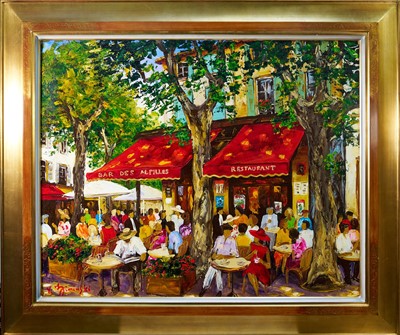 Lot 1456 - Veronique Ziminski (b.1958) oil on canvas - 'Le bar des Alpilles ā St Rémy de Provence', titled and signed verso, 81cm x 100cm, in gilt frame
