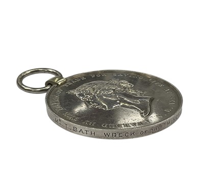Lot 2 - Victorian Sea Gallantry Silver Medal (58mm variant), GVF, named to Mr T. Bath wreck of the ''Minerva'' on the 13th July 1890, the medal with later suspension mount. N.B. The British steam...