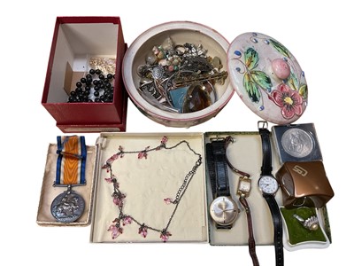 Lot 22 - Group of costume jewellery, wristwatches and a First World War medal