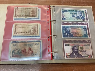 Lot 424 - East Africa - An album containing mixed banknotes with scarcer issues notes (N.B. Mixed grades) (120 banknotes)