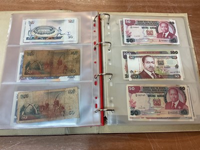 Lot 424 - East Africa - An album containing mixed banknotes with scarcer issues notes (N.B. Mixed grades) (120 banknotes)