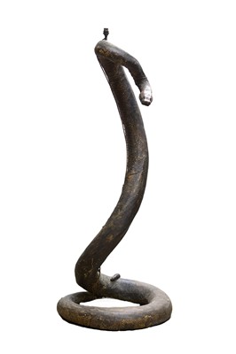 Lot 1182 - Highly unusual antique standard lamp formed as an African Rock Python, 146cm high to top of light fitting, 62cm wide at the base