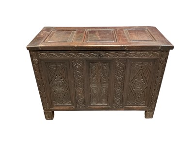 Lot 1706 - 18th century and later carved oak coffer