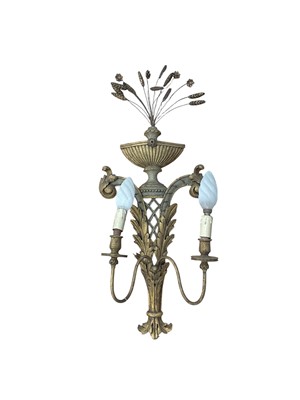 Lot 1712 - Set four Georgian-style carved gilt and silvered wood electric wall sconces