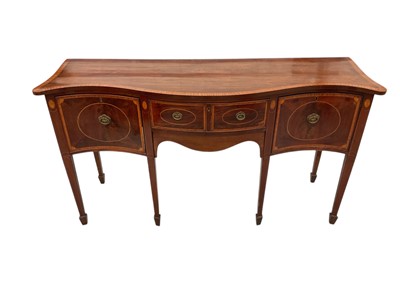 Lot 1713 - Good quality 19th century Sheraton style mahogany and satinwood crossbanded sideboard
