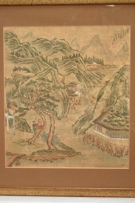 Lot 150 - Chinese School, 19th century, ink and watercolour on silk - Mountainous Lake, signed, 32cm x 28.5cm, in glazed gilt frame