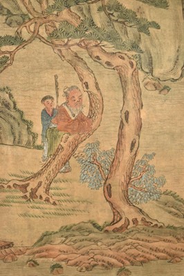 Lot 150 - Chinese School, 19th century, ink and watercolour on silk - Mountainous Lake, signed, 32cm x 28.5cm, in glazed gilt frame