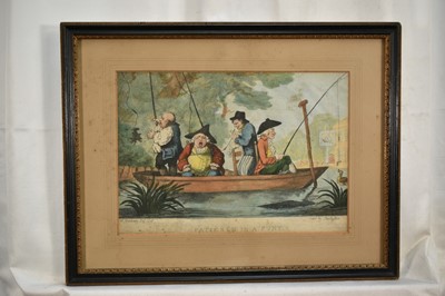 Lot 1452 - After William Bunbury (1750-1811) by Thomas Rowlandson (1757-1827) hand coloured etching - 'Patience in a Punt', 22cm x 31.5cm, in glazed frame