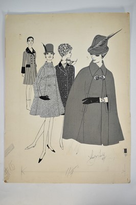 Lot 1460 - Sonya Todd (Contemporary), mixed media fashion drawing for Bentalls, signed and dated '67, 89 x 43cm