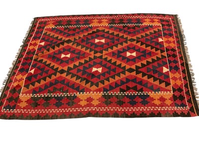 Lot 1725 - Modern Kelim rug, with geometric design on claret ground, 200 x 150cm