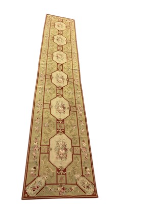 Lot 1728 - Aubusson runner, with neoclassical design in muted tones, approximately 75 x 420cm