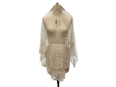 Lot 2052 - 19th century Brussels lace wedding veil. Worn by Lady Herford 1839 passed to Lady Horatia Erskine worn at her wedding 1861 then passed to Rachel Erskine at her wedding 1918. written provenance i...