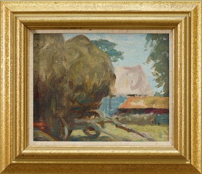 Lot 1052 - Harry Becker (1865-1928) oil on board - The Hay Wagon, 20cm x 25cm, in gilt frame Exhibited: Christchurch Masion, Spring 1993. Provenance: purchased by the vendor from Mrs Prue Lo...