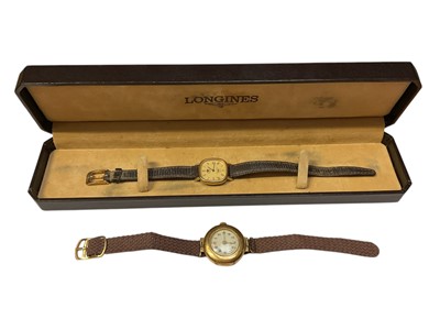 Lot 91 - Longines quartz wristwatch, boxed, together with an Edwardian 18ct gold cased watch (2)
