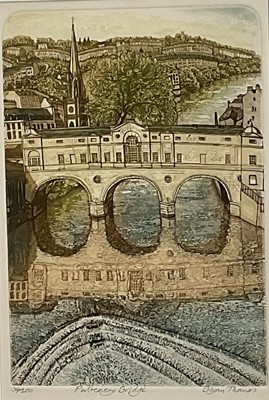 Lot 120 - Glynn Thomas (b.1946) limited edition etching - Pulteney Bridge, Bath, signed titled and numbered 34/200, 29cm x 20cm, in glazed frame