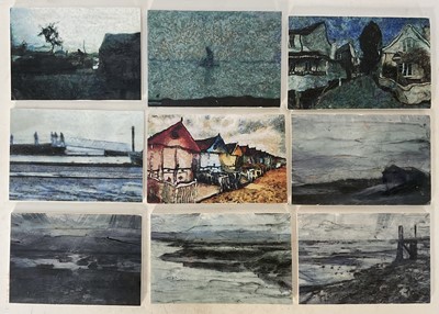 Lot 121 - R. J. Harris plaster sculpture of his young sister as he imagined her to be in older age, dated 67, together with a group of works of Mersea scenes by the same hand (approx 26) each 9.5cm x 13cm
