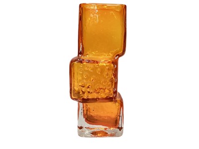 Lot 1103 - Whitefriars Tangerine 'Drunken Bricklayer' glass vase designed by Geoffrey Baxter