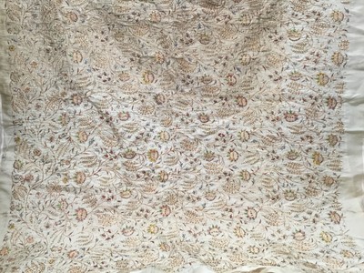 Lot 2121 - A fine late 19th century embroidery on silk, oversewn with fine marcasite stitching