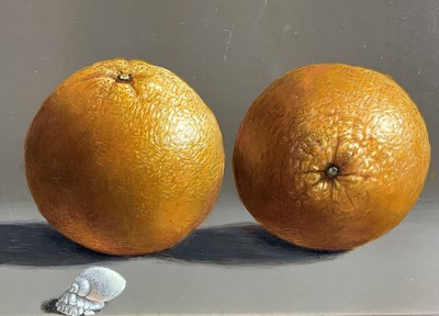 Lot 112 - Piero Antonelli (1916-1989) oil on panel - still life of oranges and an enamel pot, signed, 19cm x 35cm, with purchase receipt, in gilt frame