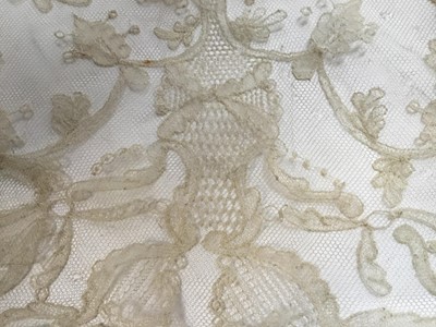Lot 2057 - Venetian style lace example worked by Lady Hortia Erskine (1841-1922), three lengths each approximately 1m of Victorian needle-run embroidered lace plus similar lenght of lace 1.5m approximately...