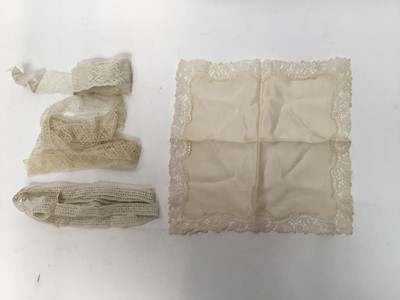Lot 2057 - Venetian style lace example worked by Lady Hortia Erskine (1841-1922), three lengths each approximately 1m of Victorian needle-run embroidered lace plus similar lenght of lace 1.5m approximately...