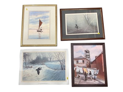 Lot 66 - Three Julian Novorol signed prints (one unframed). together with a marine watercolour and a street scene (5).