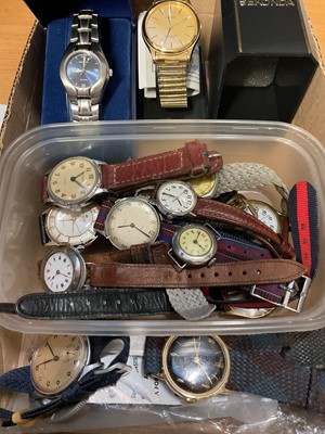 Lot 123 - Group of mostly vintage wristwatches including Timex, Helvetia, Ingersoll, Rotary, Sekonda etc and two antique silver cased watches