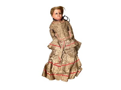 Lot 2718 - Antique late 19th century wax doll with original clothing, together with a Pedigree black doll, another doll and two bears (5)