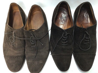 Lot 2086 - Ede & Ravenscroft brown suede brogues size 9 1/2 , similar pair dark brown suede makers name illegible marked 95 F, Crockett & Jones Angus broque 9 1/2 and brown leather Clichy shoes by...