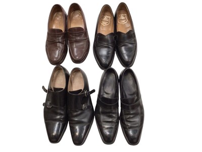 Lot 2088 - Selection of pre-owned size 9 1/2 shoes, three pairs of black leather and one brown leather. Makes include New & Linwood, Lowdes by Crockett & Jones and Edward Green size 10 E. Plus Cr...