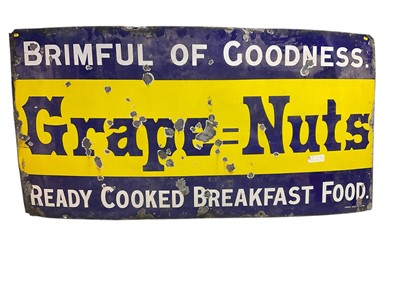 Lot 2557 - Vintage enamel advertising sign 'Ready to Serve - Grape = Nuts - Food For Brains'