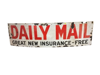 Lot 2559 - Vintage enamel advertising sign "Daily Mail Great New Insurance-Free"