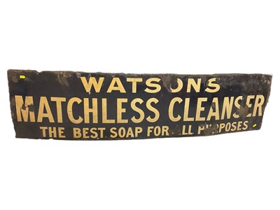 Lot 2556 - Vintage enamel advertising sign "Watsons Matchless Cleanser, The Best Soap For All Purposes"