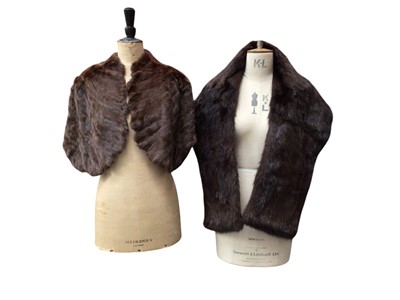Lot 2096 - 1940s squirrel fur jacket with padded shoulders, scallop edges and pointed back. 1950's/60's dark brown mink wrap plus an Asprey handbag and long evening gloves.