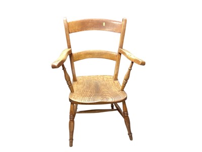 Lot 1352 - Three antiques kitchen chairs