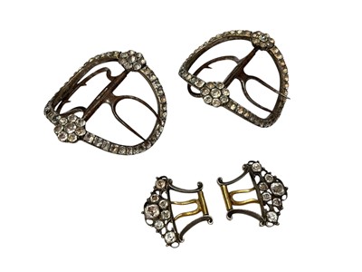 Lot 134 - Pair of Georgian paste set shoe buckles and one other smaller pair of buckles