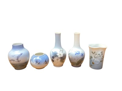 Lot 1183 - Five small Royal Copenhagen vases, some decorated with birds, largest is 14cm