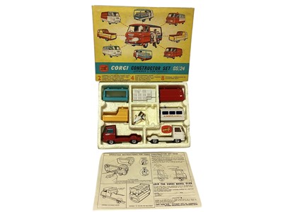 Lot 1803 - Corgi diecast Commer 3/4 Ton Chassis Constructor Set, boxed GS/24, 4.2 litre Jaguar "E" Type, on card with bubblepack No.335 & London Transport Routemaster Bus, in window box No.468 (3)
