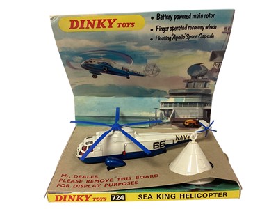 Lot 1804 - Dinky diecast Sea King Helicopter No.724, Boeing 737 No.717 & Hawker Siddeley H.S.125 Executive Jet No.723, all poor boxes, plus loose aircraft (qty)