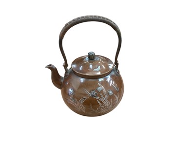 Lot 2501 - Late 19th century Japanese Meiji period bronze and silver wire work tea pot