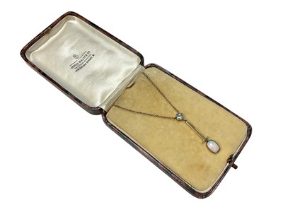 Lot 199 - Edwardian opal and aquamarine gold pendant necklace in box
