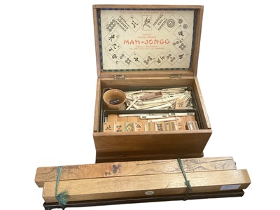 Lot 2503 - 1930s mahjong set with bamboo and bone counters, in original box, retailed by Chad Valley